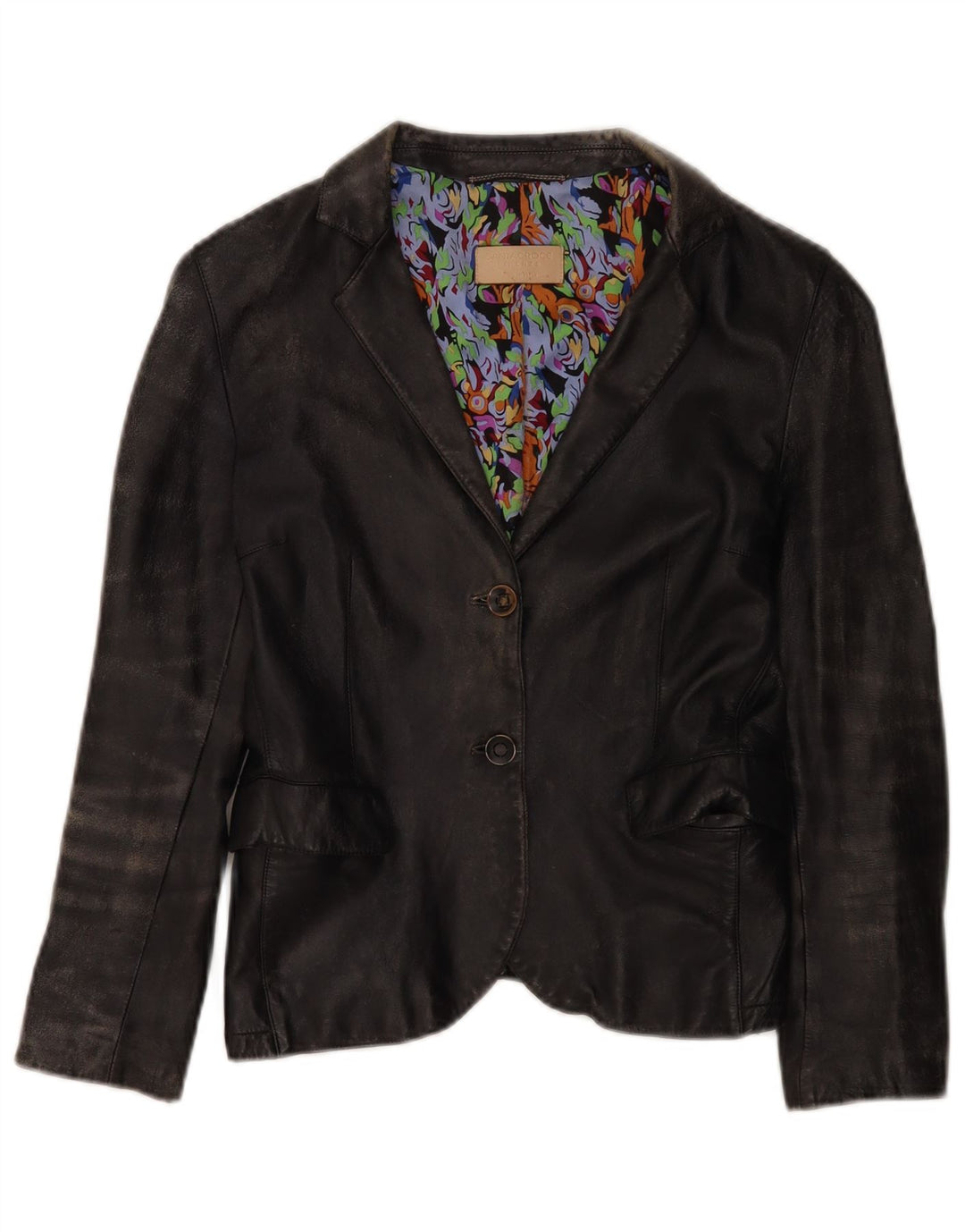Santacroce Veste blazer en cuir à 2 boutons pour femme UK 10 Small Noir