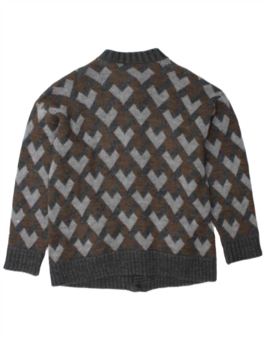 vintage Mens Cardigan Pull Moyen Gris Géométrique