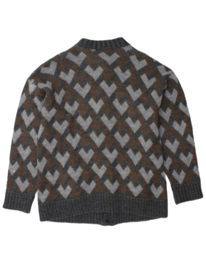 vintage Mens Cardigan Pull Moyen Gris Géométrique