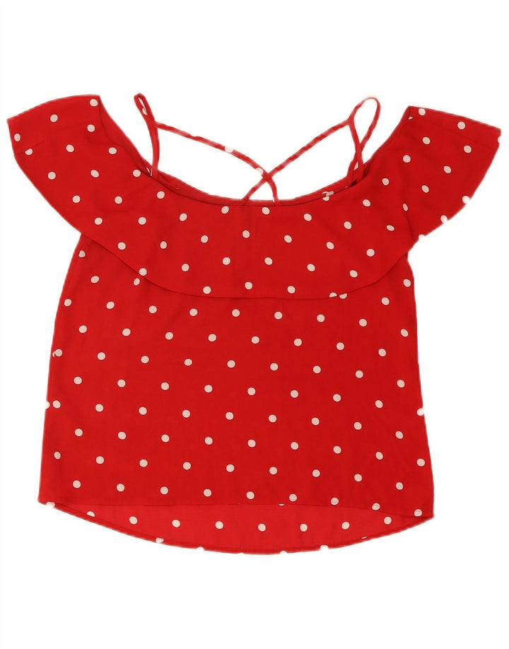 Oasis Chemisier court à épaules dénudées pour femme UK 12, pois rouges moyens