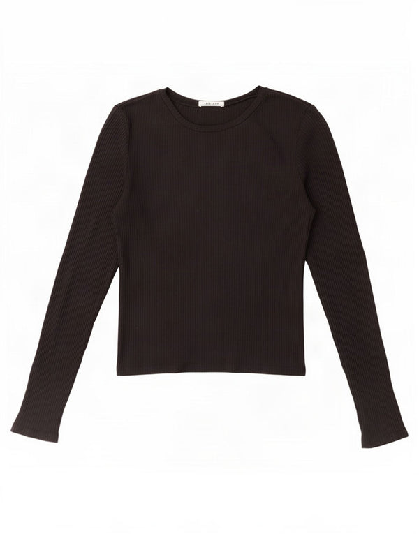 Zara Womens Crop Top Manches Longues UK 14 Large Noir