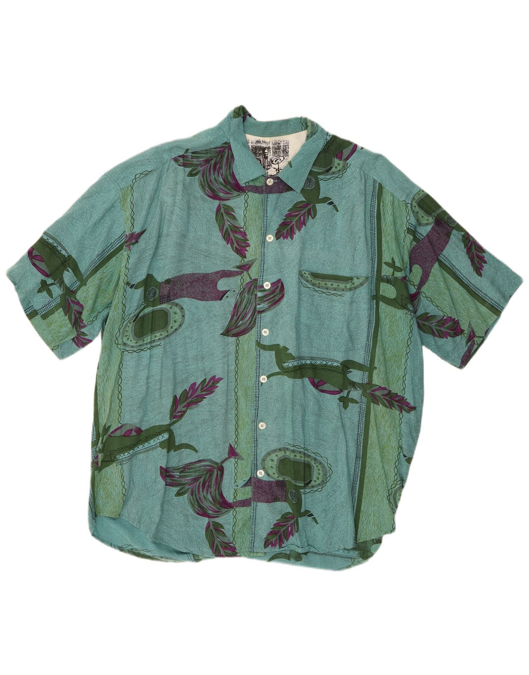 Chemise à manches courtes Vintage pour hommes, motif abstrait, Viscose verte XL