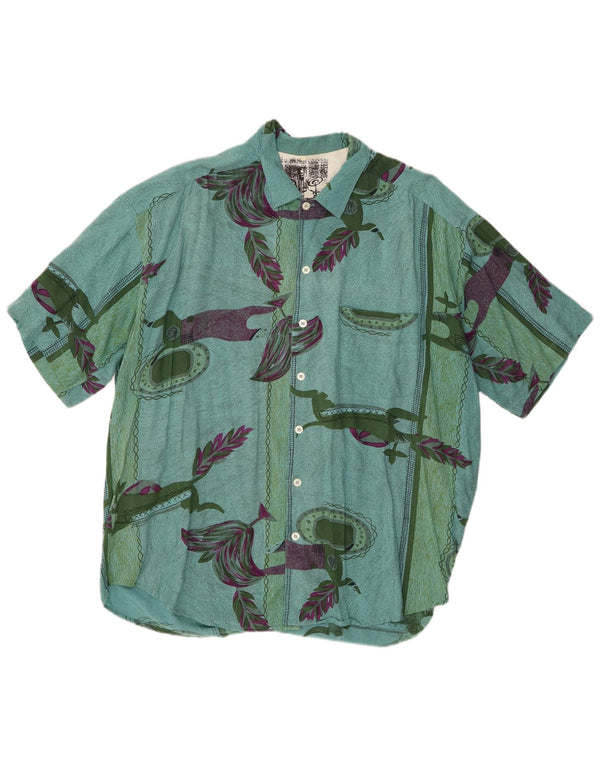 Chemise à manches courtes Vintage pour hommes, motif abstrait, Viscose verte XL