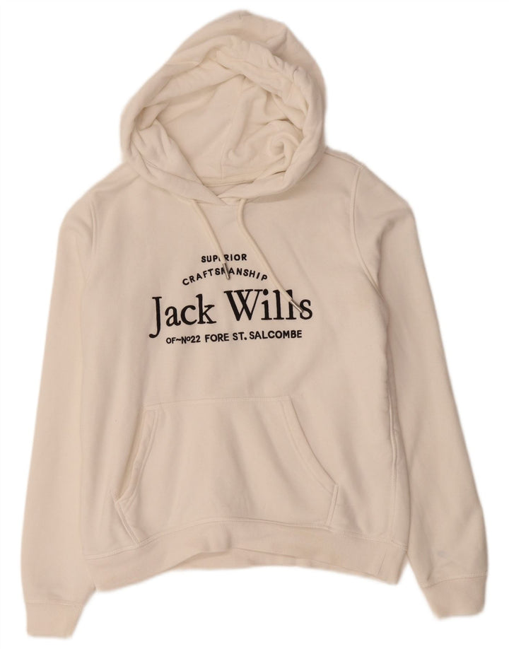 JACK WILLS Pull à capuche surdimensionné graphique pour femme UK 10 Petit coton blanc