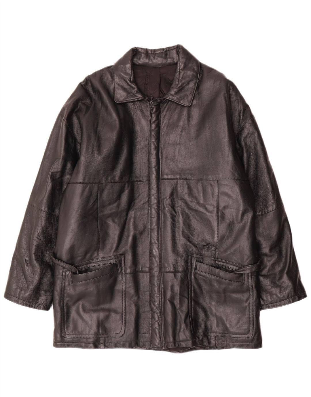 veste en cuir homme vintage IT 50 Grand cuir noir
