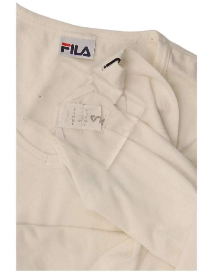 Fila T-Shirt Femme Top UK 14 Coton Blanc Moyen