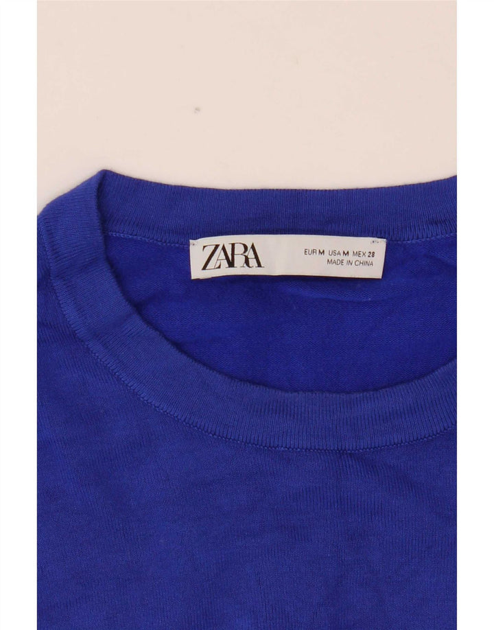 Zara Pull court à col rond pour femme UK 12 Bleu moyen