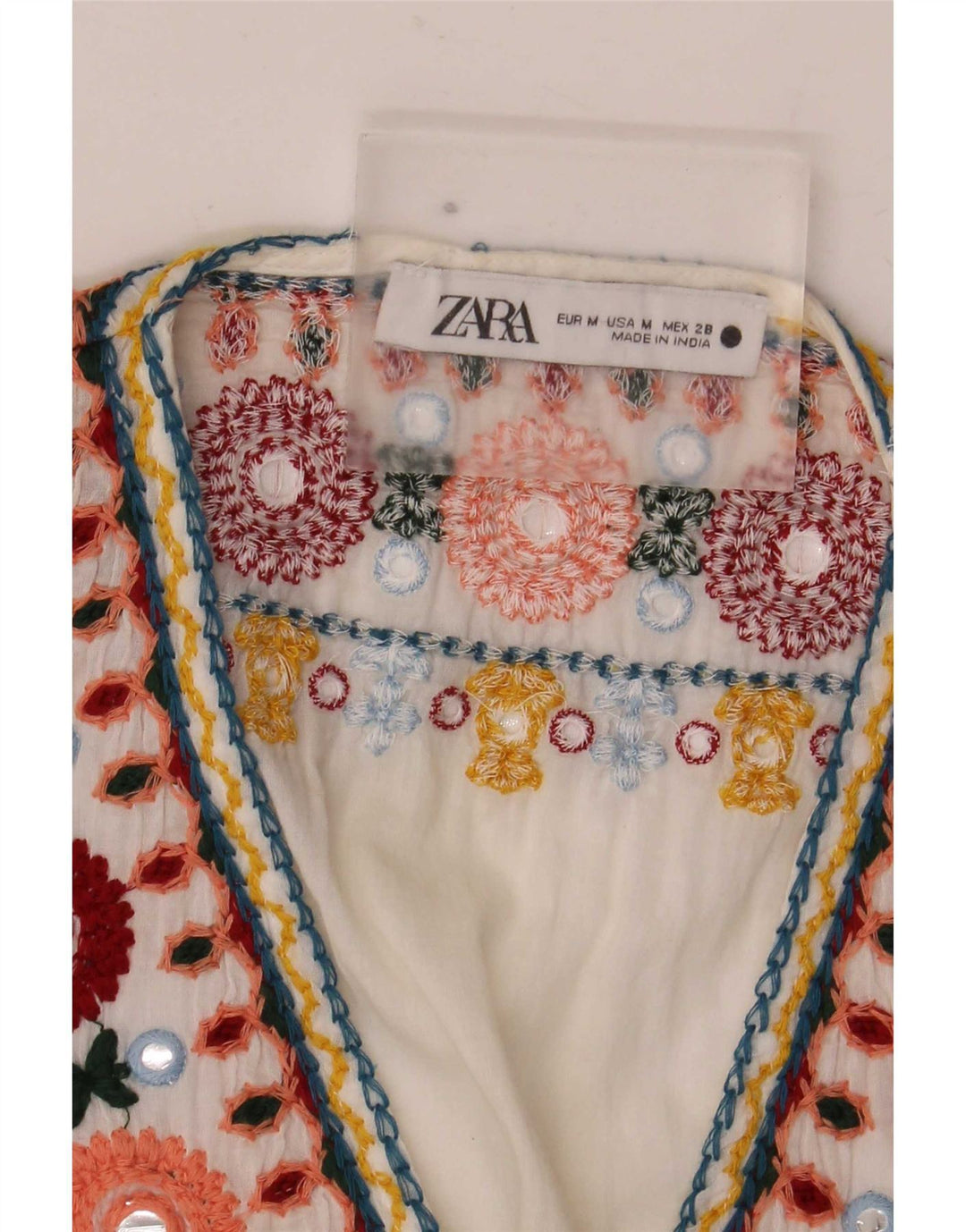 Zara Womens Crop See Through Blouse Top UK 14 Moyen Blanc Floral