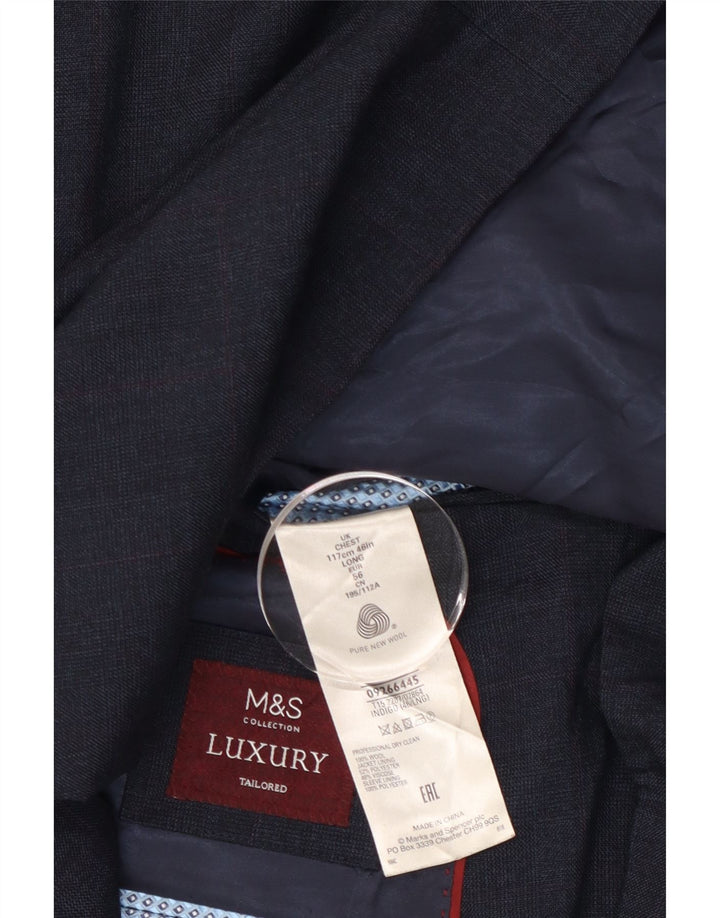 MARKS & SPENCER Veste blazer longue à 2 boutons pour homme EU 56 3XL Bleu marine Laine