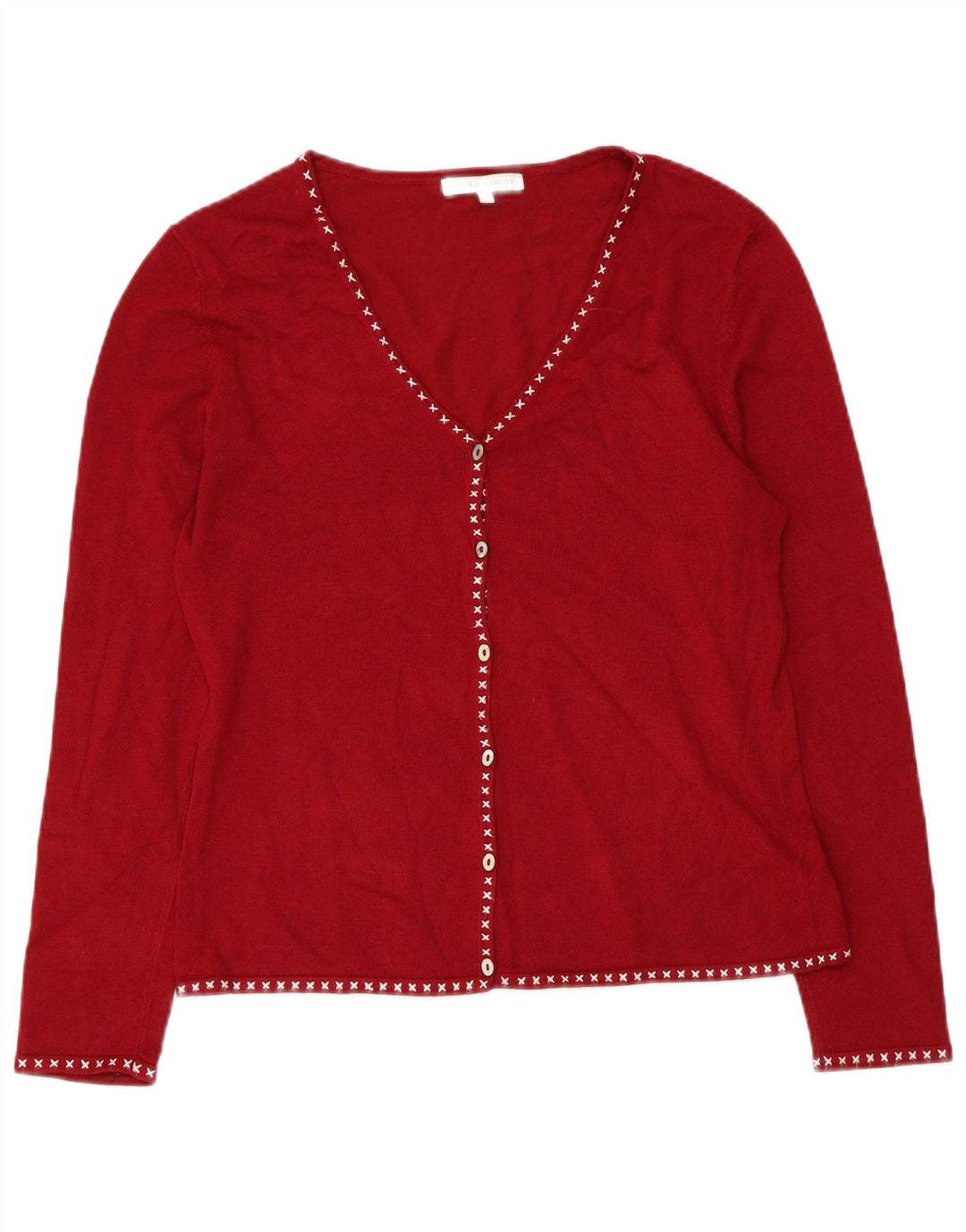 LAURA ASHLEY Pull Cardigan Femme UK 14 Viscose Rouge Moyen