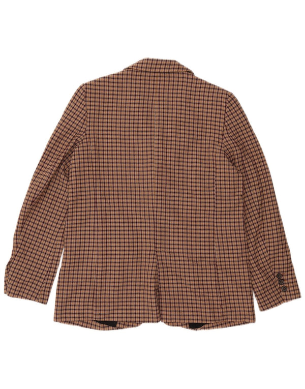 ZARA Veste blazer à 2 boutons pour femme UK 14 en viscose à carreaux marron moyen
