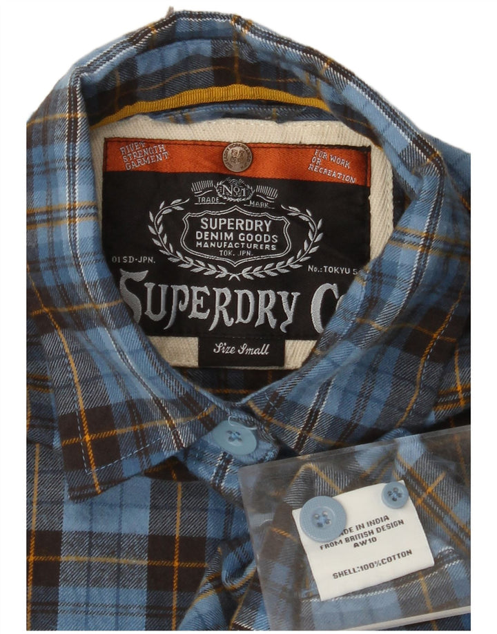 SUPERDRY Chemise en flanelle à manches 3/4 pour femme UK 10 Petit carreaux bleus en coton