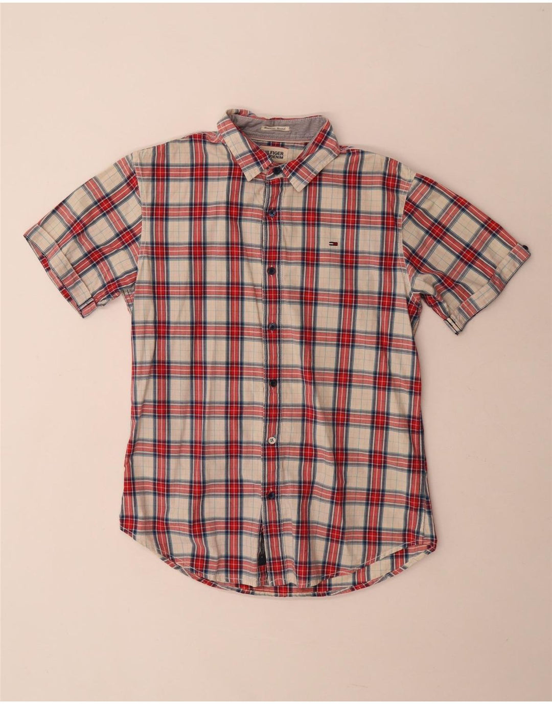Tommy Hilfiger Chemise à manches courtes homme en coton à carreaux rouge moyen