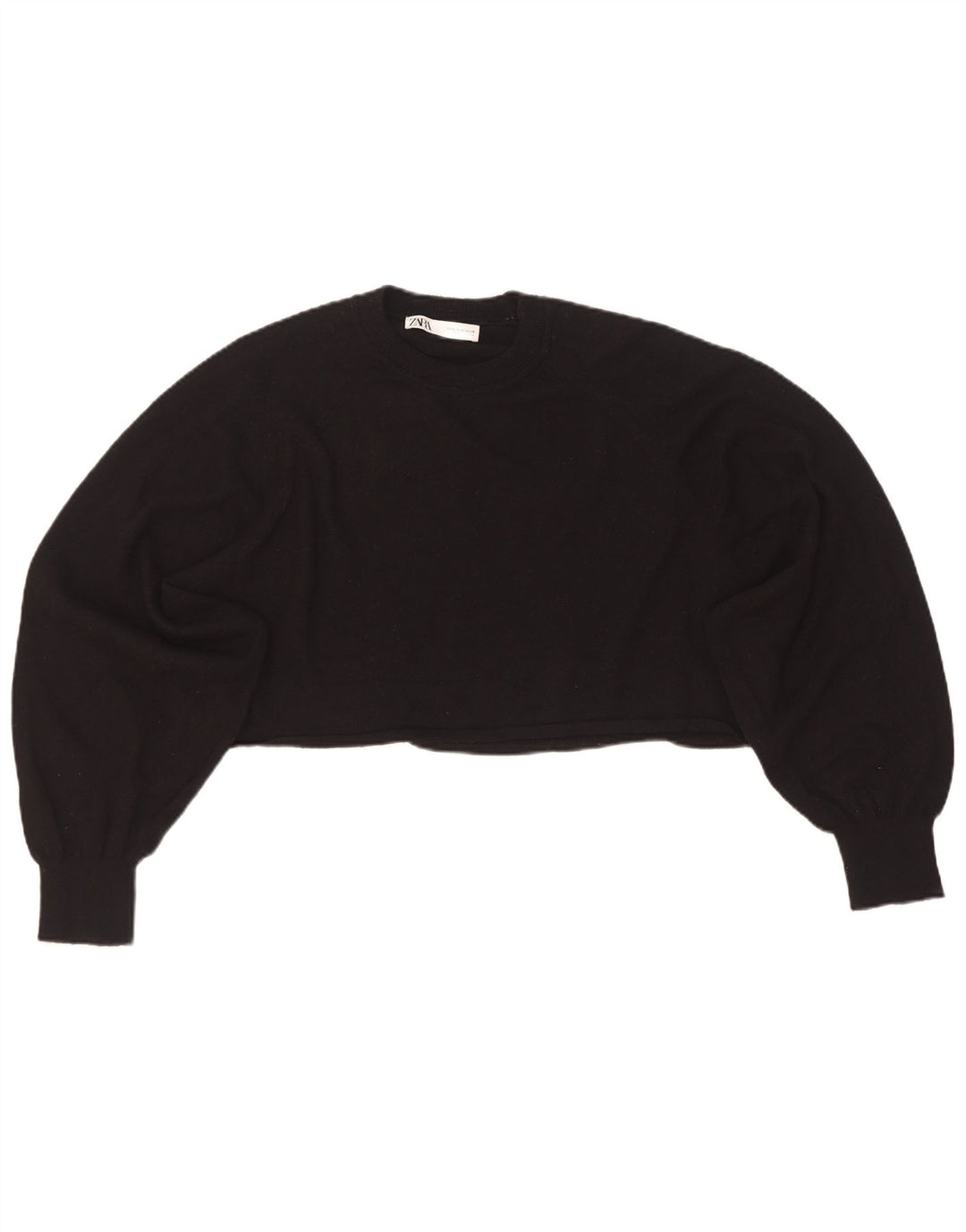 Zara Pull court surdimensionné à col rond pour femme UK 14 Noir moyen