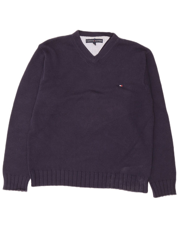 Tommy Hilfiger Pull col V pour homme en coton bleu marine Taille S