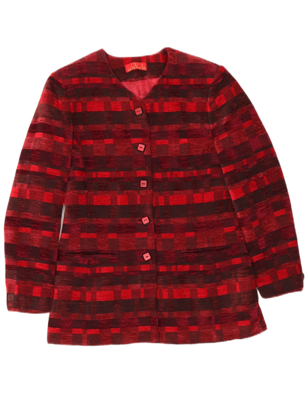 DEVERNOIS PARIS Veste blazer 5 boutons pour femme UK 12 Rouge moyen géométrique