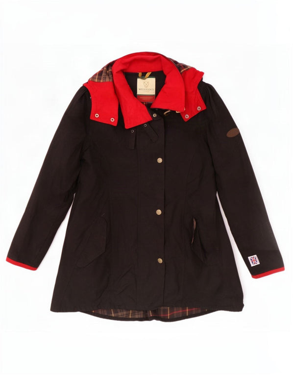 Welligogs Veste parka cirée à capuche pour femme UK 14 Medium Black Colourblock