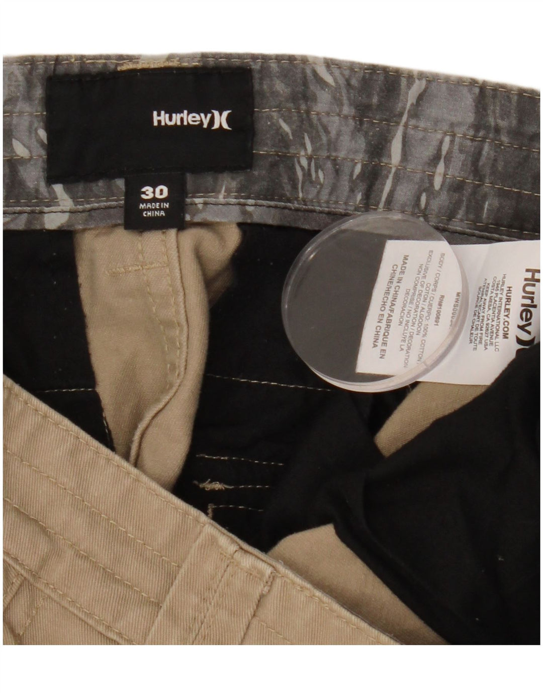 HURLEY Short Cargo Homme W30 Coton Beige Moyen