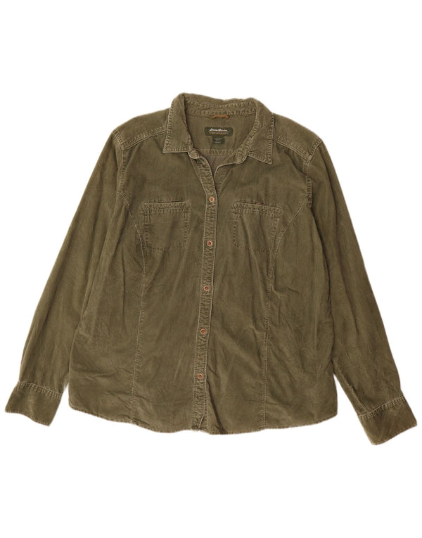 EDDIE BAUER Chemise haute en velours côtelé pour femme UK 18 XL Coton vert