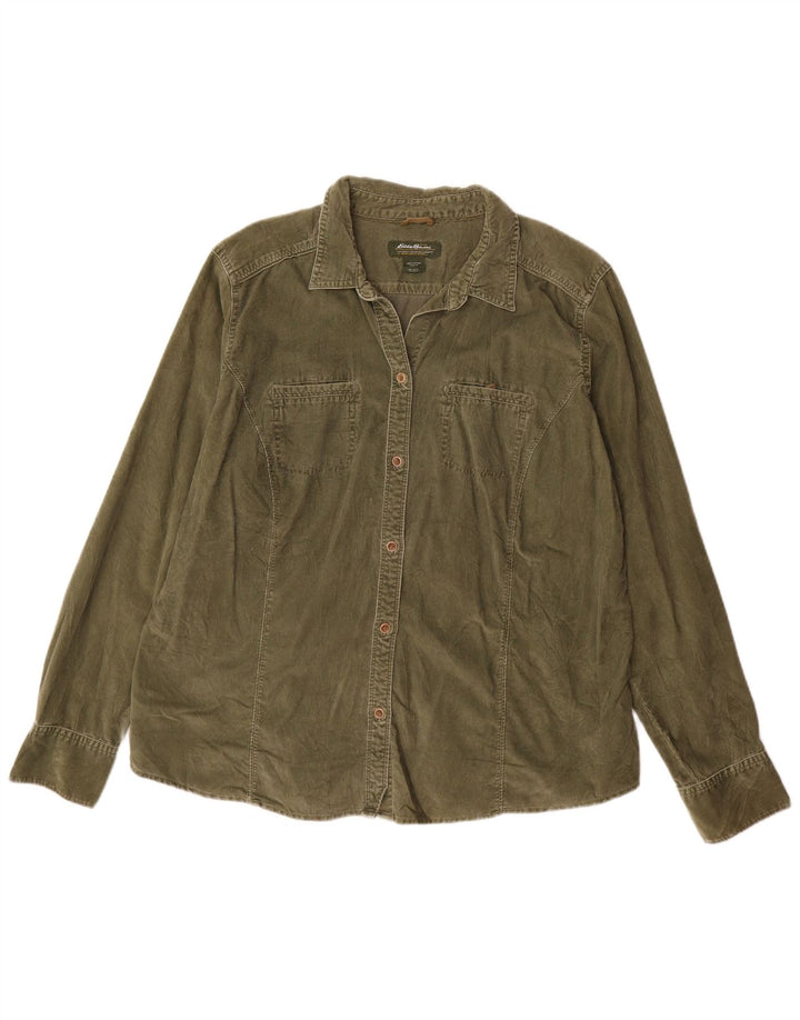 EDDIE BAUER Chemise haute en velours côtelé pour femme UK 18 XL Coton vert