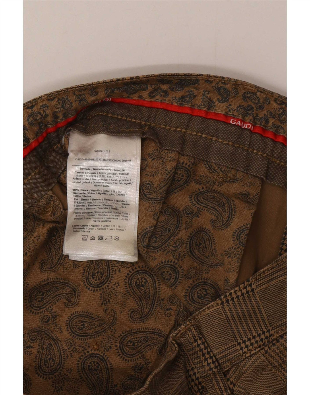 Gaudi Hommes Dakota Chino Shorts W32 Marron Moyen à Carreaux Coton
