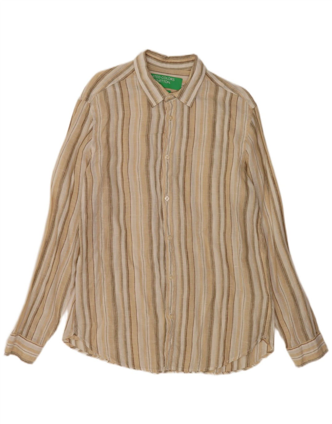 Benetton Chemise En Lin Rayé Beige Moyen Homme