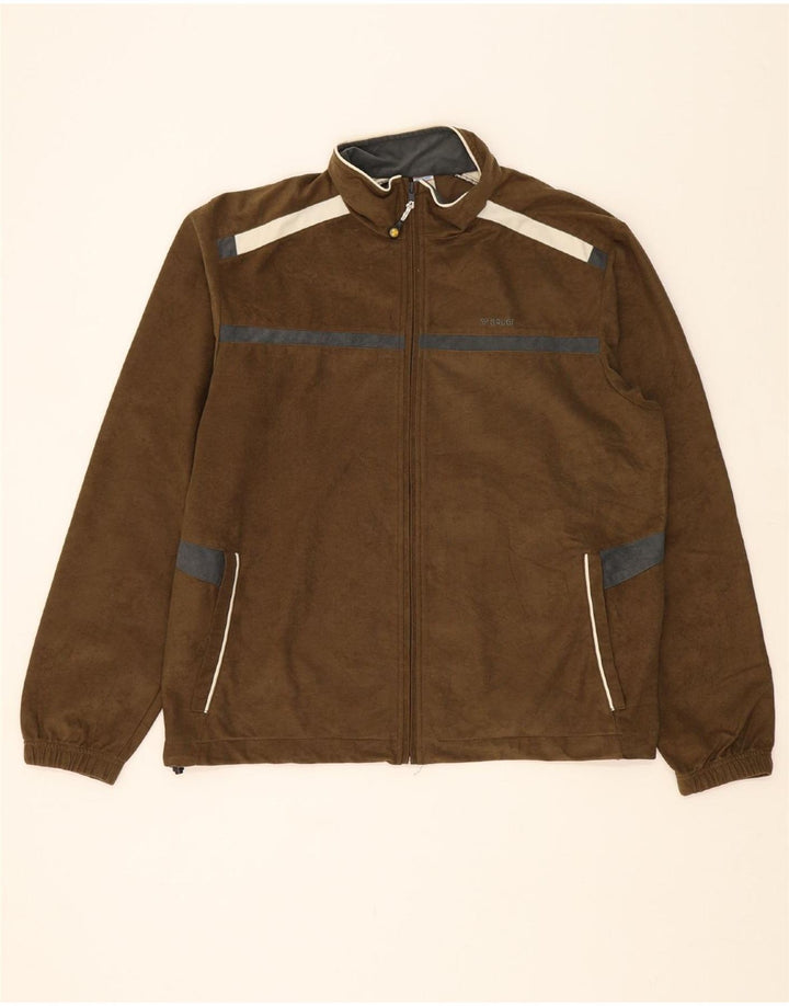 BRUGI Mens Fleece Jacket UK 42 XL Khaki Colourblock Polyester Vintage Brugi and Second-Hand Brugi from Messina Hembry 