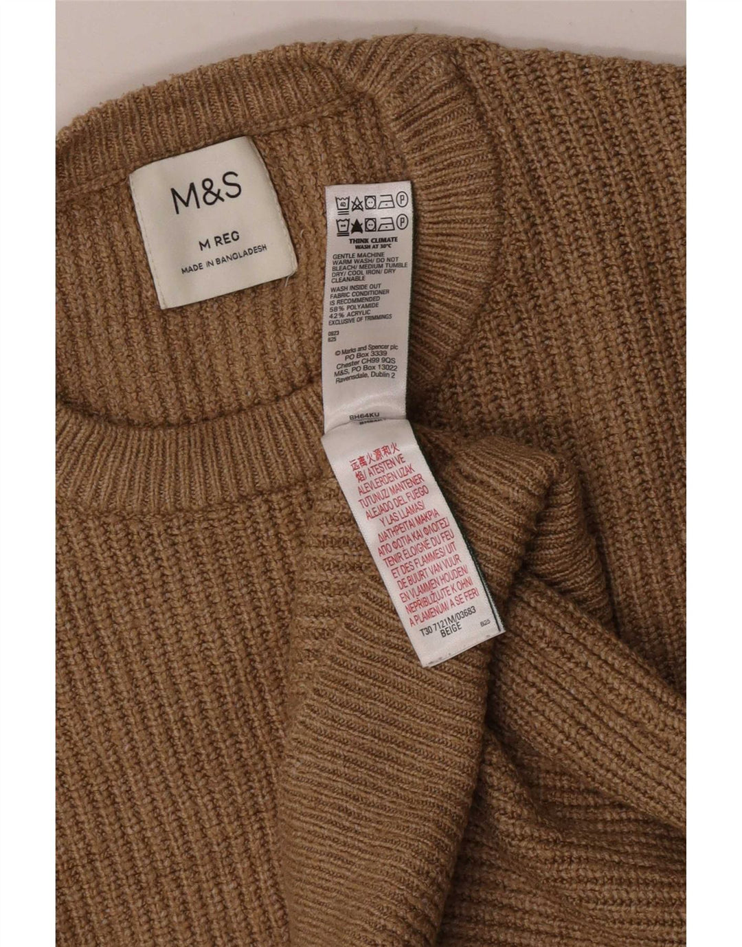 Marks & Spencer Pull Col Ras du Cou Homme Beige Moyen Polyamide