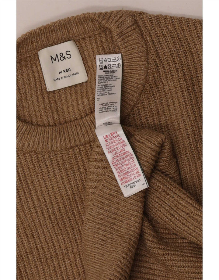 Marks & Spencer Pull Col Ras du Cou Homme Beige Moyen Polyamide