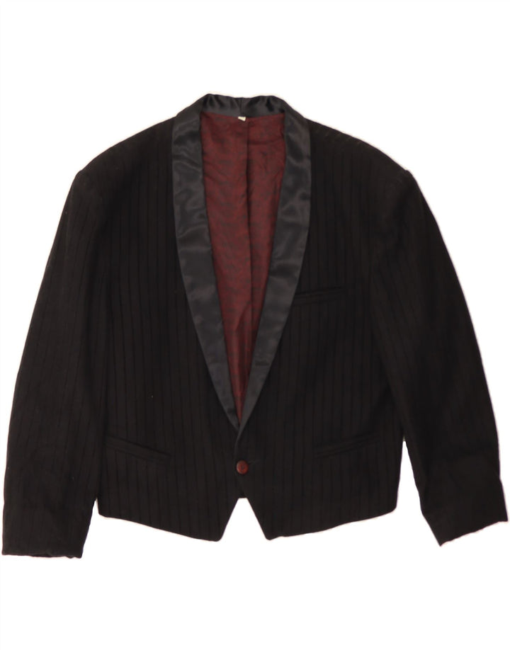 VINTAGE Womens 1 Button Blazer Jacket UK 14 Medium Black Striped Vintage Vintage and Second-Hand Vintage from Messina Hembry 