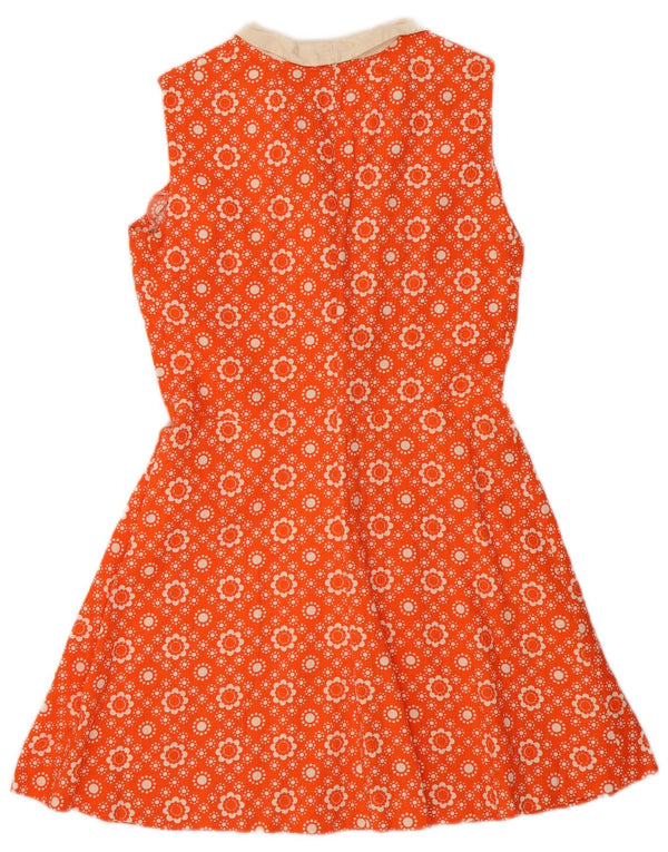 vintage Femme Robe A-Line sans manches UK 12 Medium Orange Floral