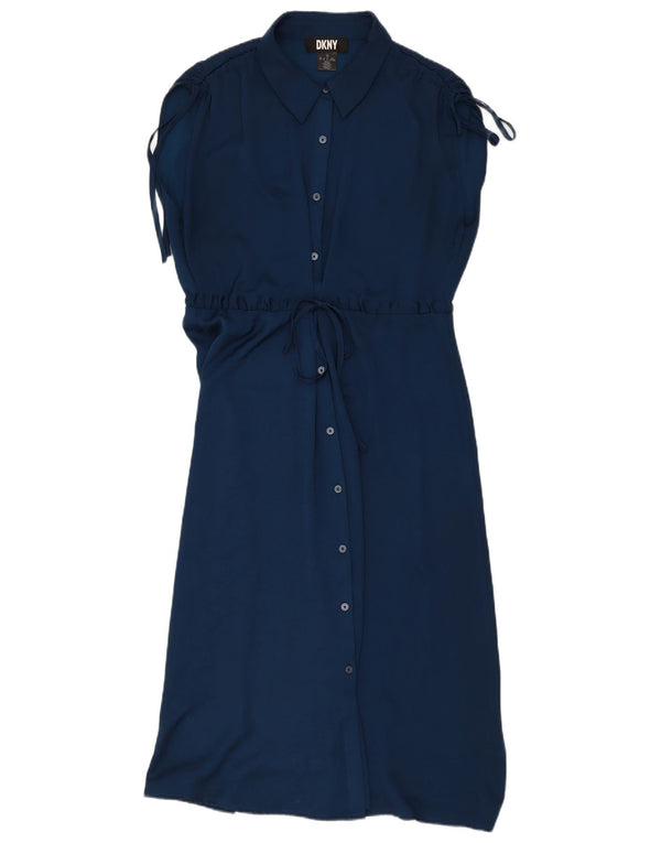 Dkny Robe chemise à manches courtes pour femme US 10 Large Bleu marine Polyester