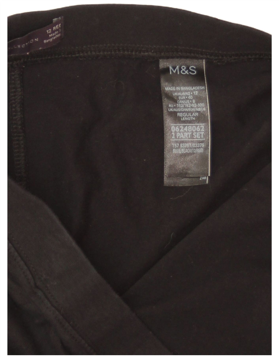 Marks & Spencer Leggings Femme UK 12 Coton Noir Moyen