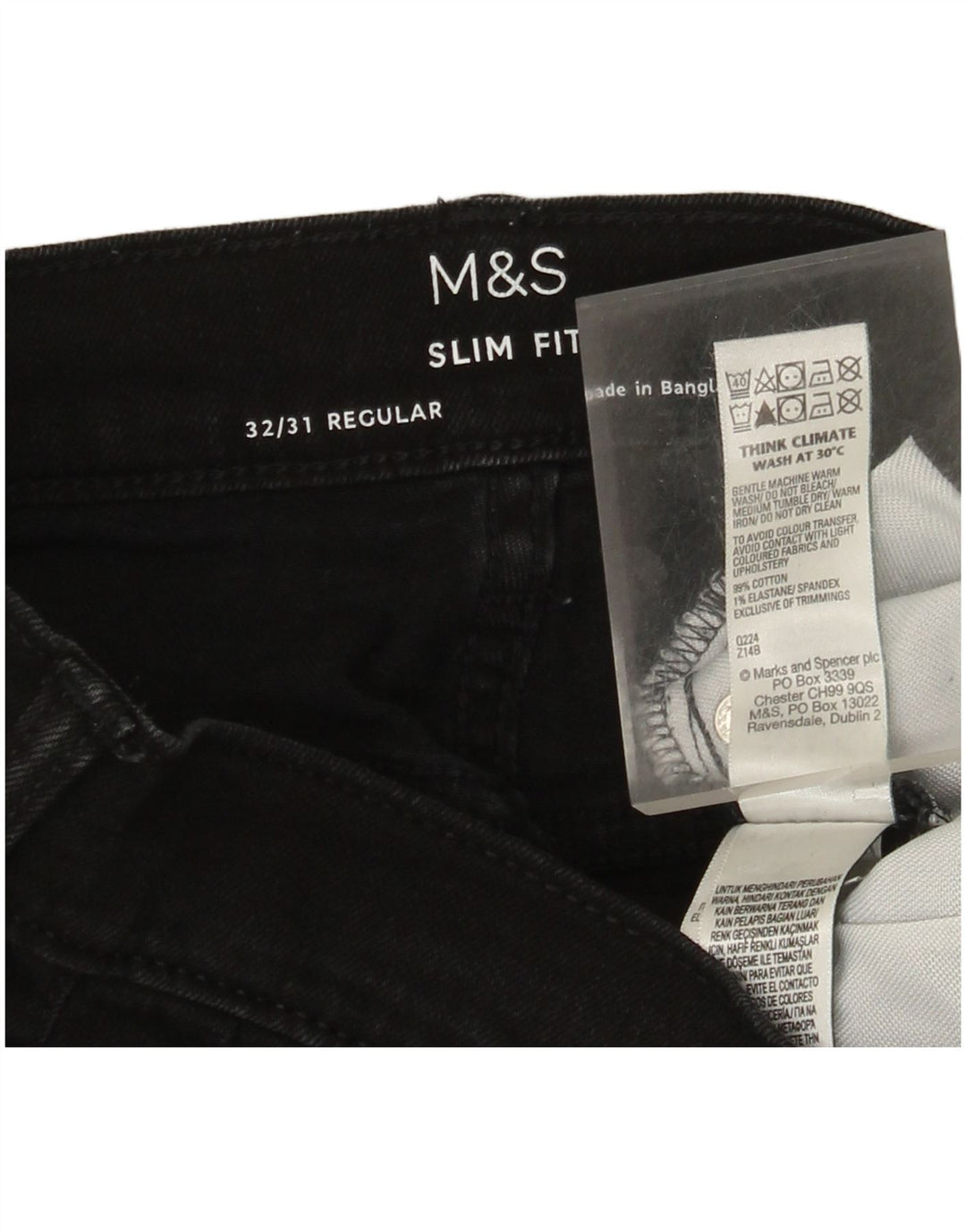 Marks & Spencer Jean Slim Regular Homme W32 L31 Coton Noir