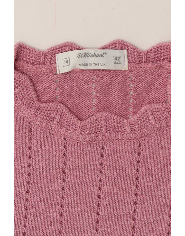 St Michael Pull à manches courtes et col rond pour femme Rose moyen UK 14