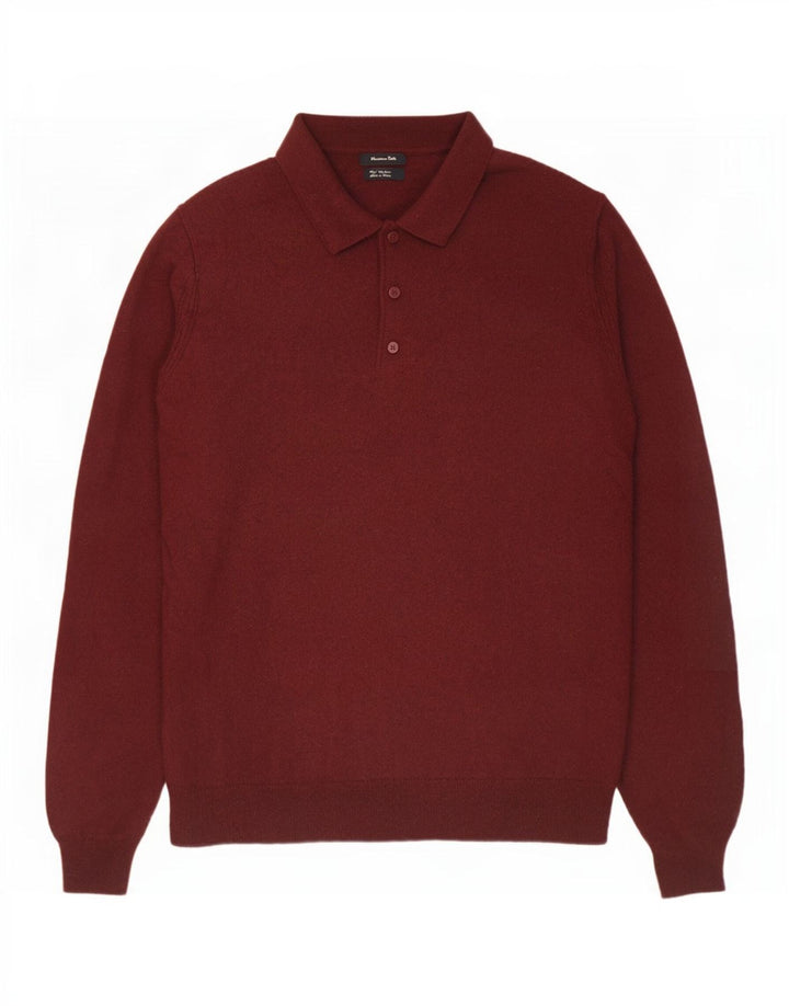 Massimo Dutti Pull col polo pour homme en laine bordeaux Taille L