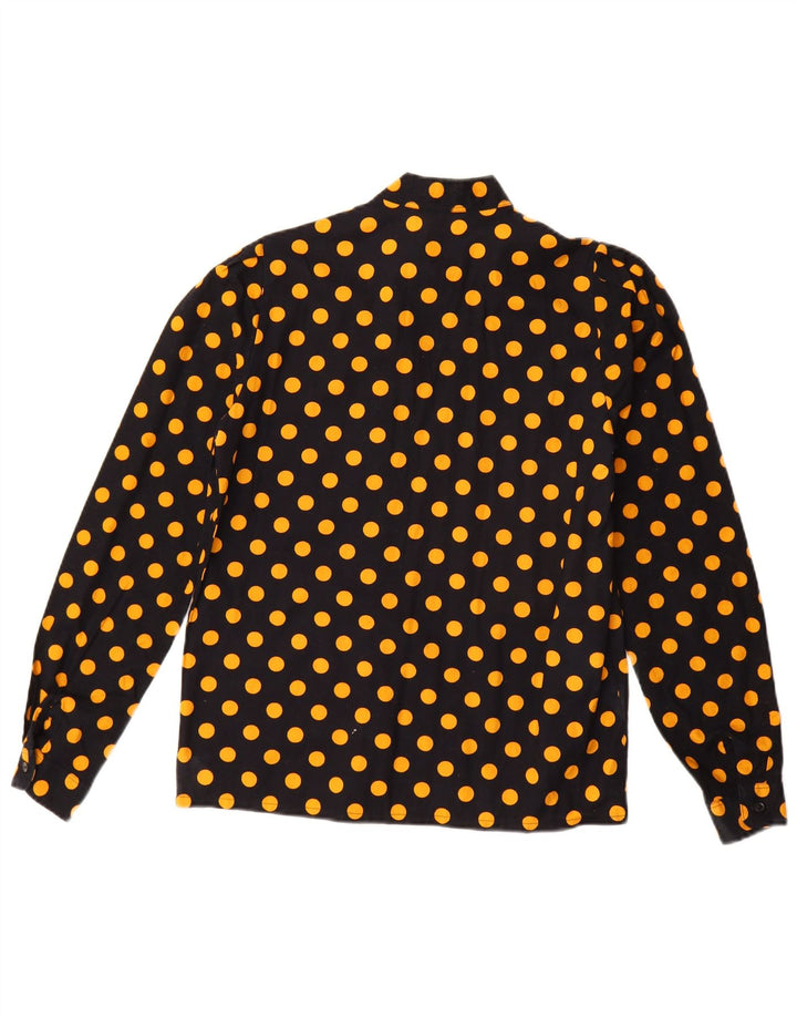 vintage Femme Chemise Blouse EU 38 Moyen Noir Polka Dot Coton