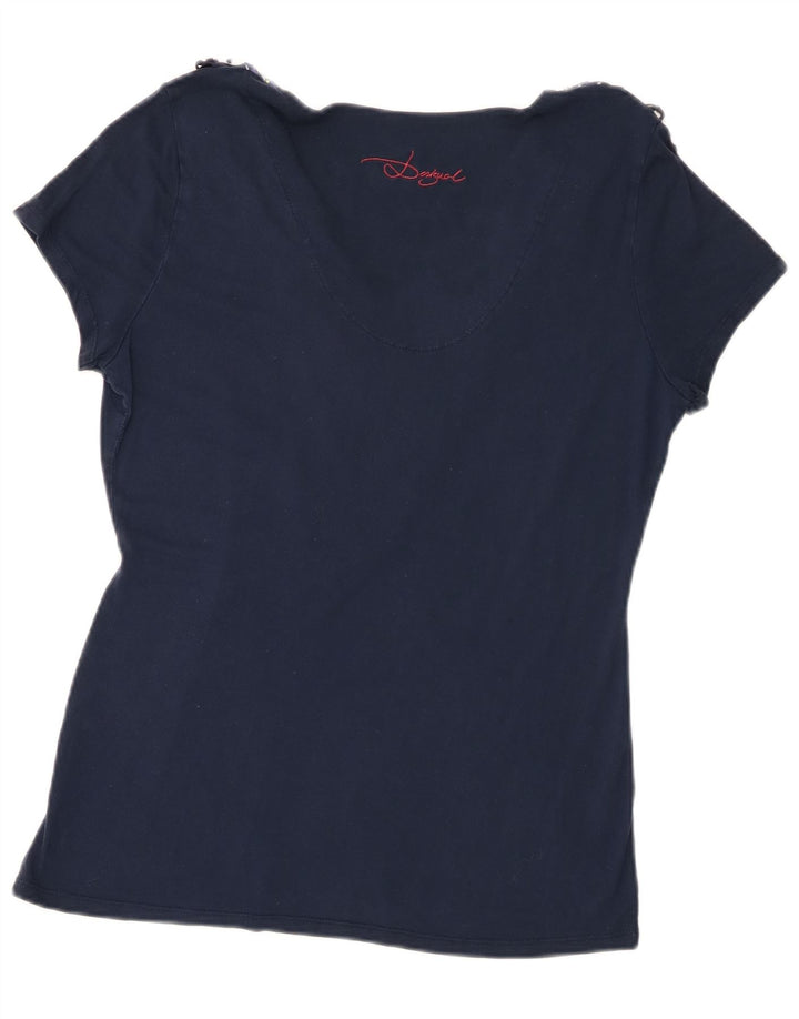 Desigual T-shirt graphique pour femme UK 18 XL Bleu marine Patchwork