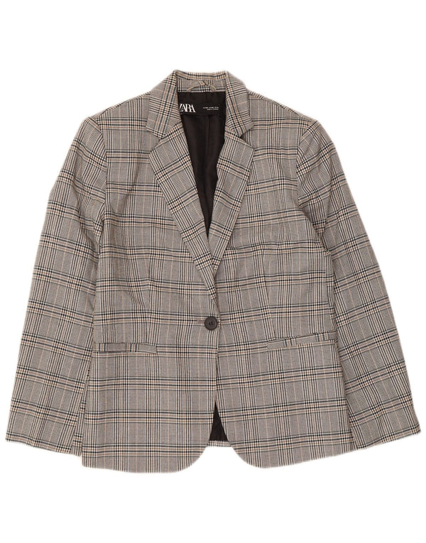 Zara Veste Blazer 1 Bouton Femme EU 38 Petit Pied De Poule Gris