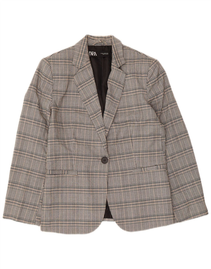 Zara Veste Blazer 1 Bouton Femme EU 38 Petit Pied De Poule Gris