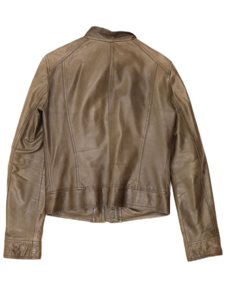 Veste en cuir femme vintage IT 42 Cuir kaki moyen