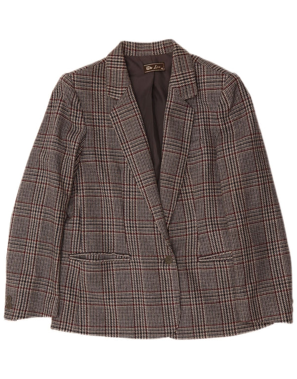 vintage Femme 1 Bouton Blazer Veste IT 46 Grande laine pied-de-poule gris