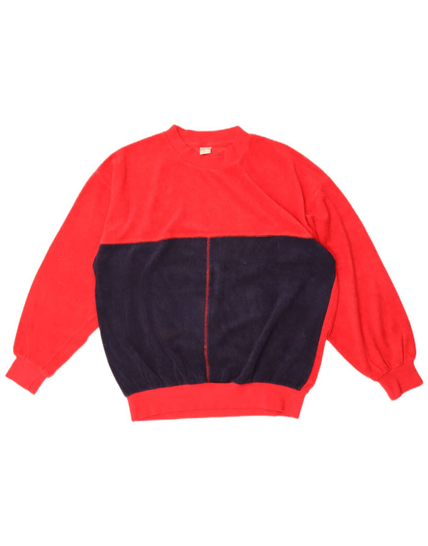 vintage Mens Fleece Jumper UK 44/46 XL Rouge Colourblock Coton