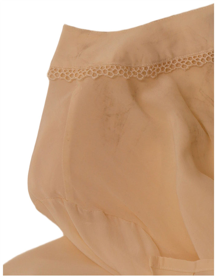 VINTAGE Femme Voir à travers la chemise Blouse UK 14 Soie Beige Moyenne