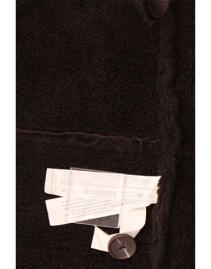 STRADIVARIUS Manteau Sherpa surdimensionné pour femme UK 6 XS Marron Polyester