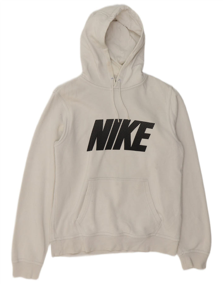 NIKE Mens Graphic Hoodie Jumper Small White Cotton