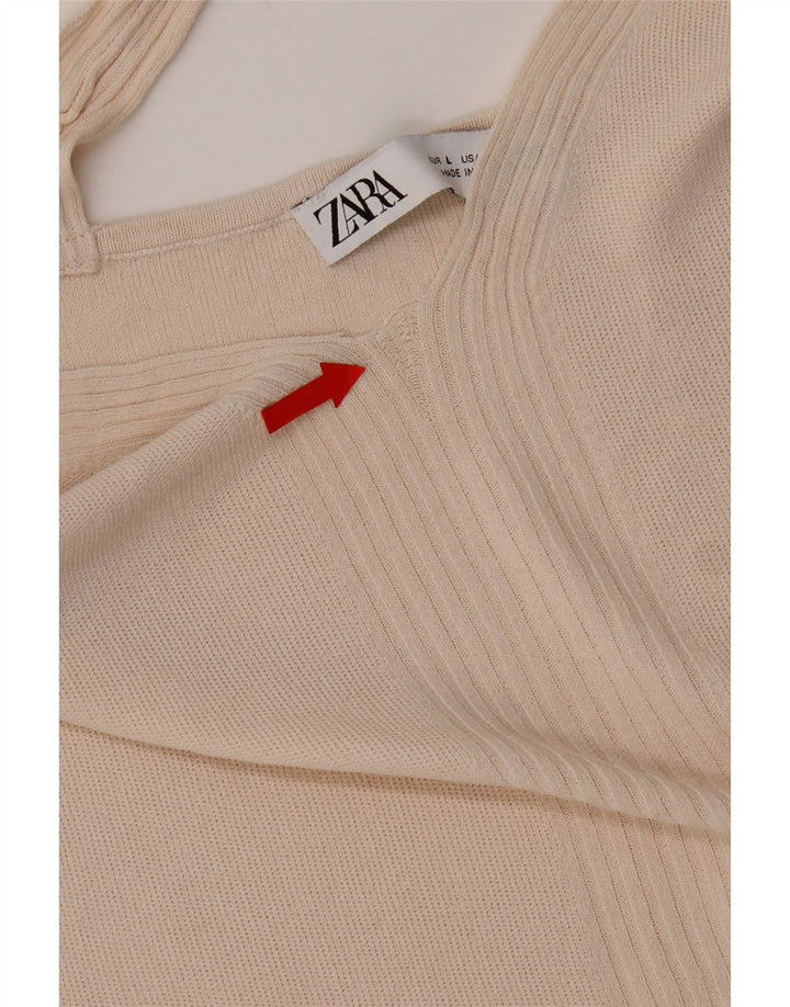 Zara Femme Crop Cami Top UK 14 Large Beige Viscose