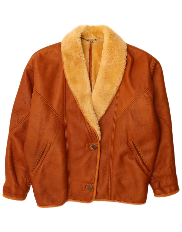 veste en peau de mouton surdimensionnée femme vintage UK 16 Grand Brun