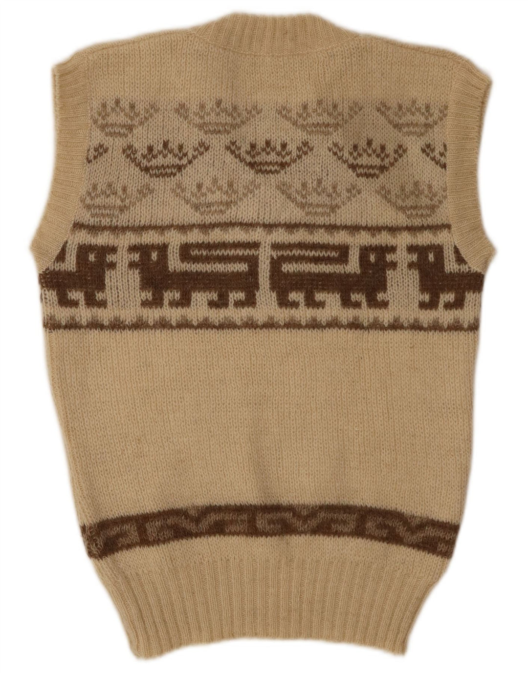 vintage Femme Gilet Débardeur IT 40 Petite Beige Fair Isle Wool