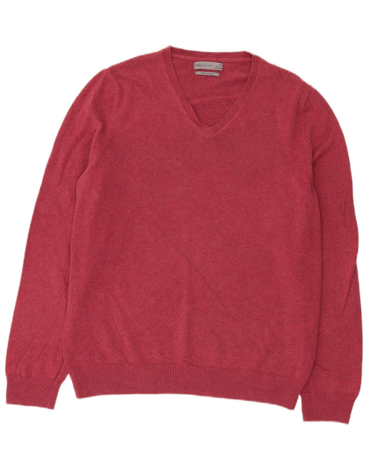 Marks & Spencer Pull col V pour homme en coton bordeaux moyen